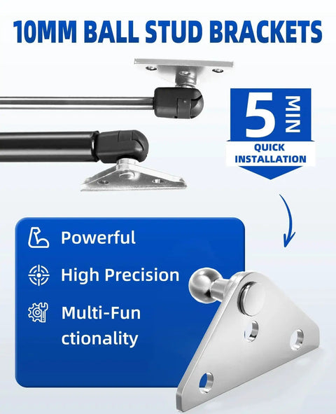 10mm ball stud brackets with gas struts for quick installation, featuring universal ball stud mounting brackets for gas struts and shocks