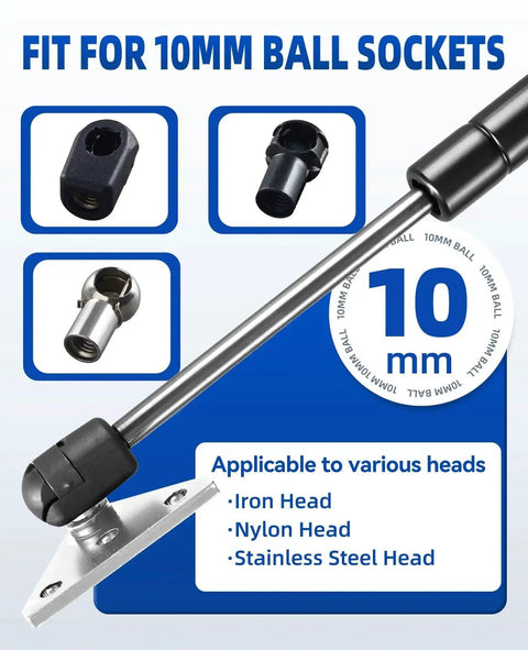 Universal Ball Stud Mounting Brackets For Gas Struts And Shocks 10Mm Holes various head options and compatibility display