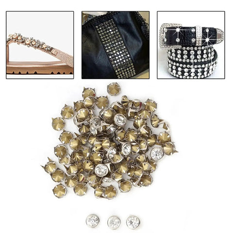 10 Mm Metal Studs And Claw Rivets Set For Clothing And Fabric Crafting, 100 Pcs shown with embellishment examples on accessories