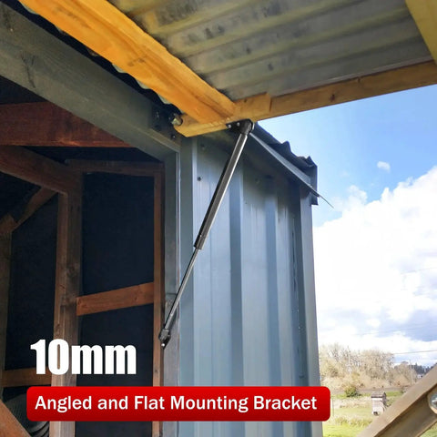 10mm Ball Stud Gas Strut Mounting Brackets Set With 2 L Type Mounts, installed on metal shed door for lifting support
