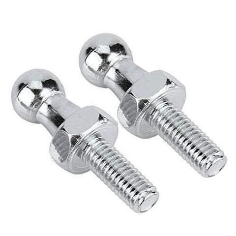 10mm M6 Ball Studs with Hardware Nuts Washers -M6 Ball Stud 6mm Female Thread x 1/2" Long Shank for Universal Gas Lift Support Strut Ball Joint End Fittings, Pack of 5 (Silver, M6 Screw), close-up view of two silver ball studs