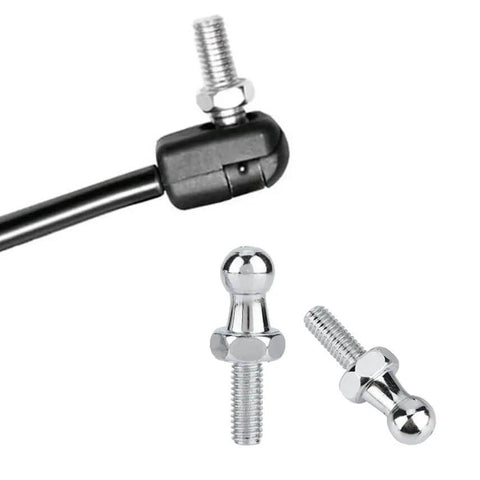 10mm M6 Ball Studs with Hardware Nuts Washers -M6 Ball Stud 6mm Female Thread x 1/2" Long Shank, silver, shown with gas strut