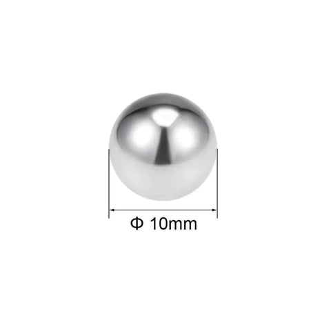 Front view of a 10mm stainless steel bearing ball, part of a 20 pack for smooth friction, corrosion-resistant high-grade robotics and machinery uses.
