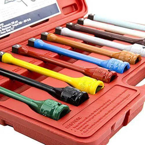 10 Piece 1/2" Drive Torque Extension Bar Set, Color-Coded, 60 ft.lbs.~150 ft. lbs. in red case