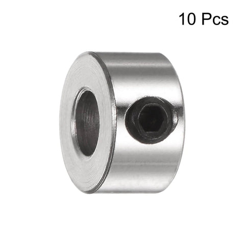 Nickel-plated 10pcs Set Screw Collars 4.05mm Bore Shaft Collars, 9mm OD, 5mm Width, close-up view.