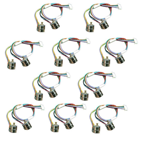 10 pair 8mm Micro Stepper Motor 2-Phase 4-Wire DC 5-6V with connection line and gear, showing wires and motors.