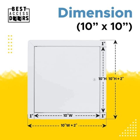 10x10 Flush Steel Access Panel Exposed Flange With 16-Gauge Cold-Rolled Frame Screwdriver Cam Latch Powder Coat Finish dimensions