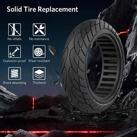 Solid 10x2.125 scooter tire with no inflate, no maintenance features for Gotrax G4 Xr V2 Ninebot F25 F65 Hiboy S2 Pro