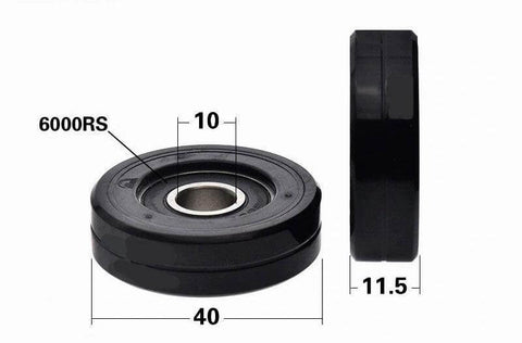 10x40x11.5mm Polyurethane Pulley Wheel Roller Bearing Black Tire 40mm