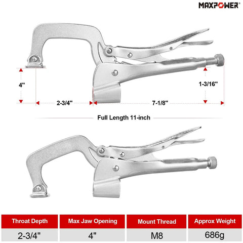 11 Inch Bench Clamp Set For Welding Tables With Inserta Pliers And Table Mount Locking C Clamps Pack Of 2, 4 Inch Jaw