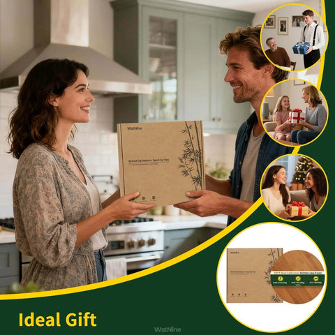 Couple exchanging an 11 inch carbonized bamboo lazy susan organizer with non slip base, showcasing ideal gift moment.