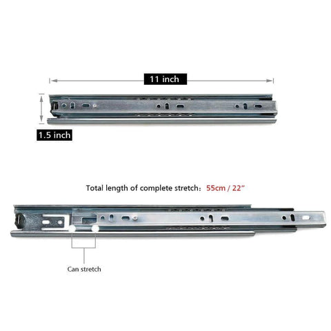 Drawer Slide 11 Inch Ball Bearing 3 Section Drawer Cabinet Slide, Side Mount 2pcs (Silver) showing 11-inch measurement
