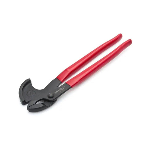 Effortlessly remove nails with an 11 inch nail puller featuring a forged steel head and dual handles, shown in red and black.