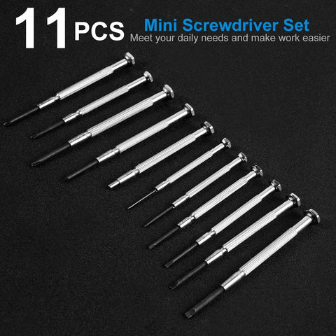 11 Piece Tiny Precision Screwdriver Set With Slotted And Phillips Heads Micro Screwdrivers For Watch Eyeglasses Electronics