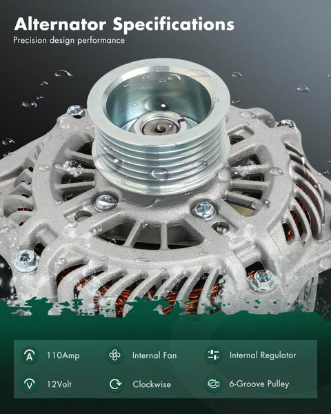 Beefy Alternator Replacement For Subaru B9 Tribeca 3.0L 2006 2007 Legacy 3.0L 2008 2009 Outback 3.0L 2006 2009 12 Volt 110 Amp With CW Six Groove Pulley For Reliable Power And Smooth Driving showcasing specifications.