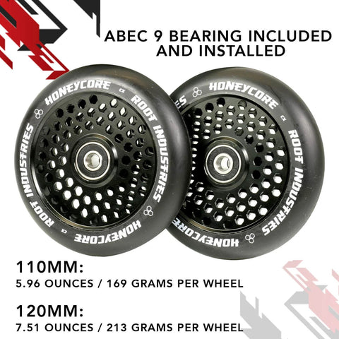 110mm Honeycore Pro Scooter Wheels Black on Black Lightweight Durable Design for Smooth Control ABEC 9 Bearings Installed
