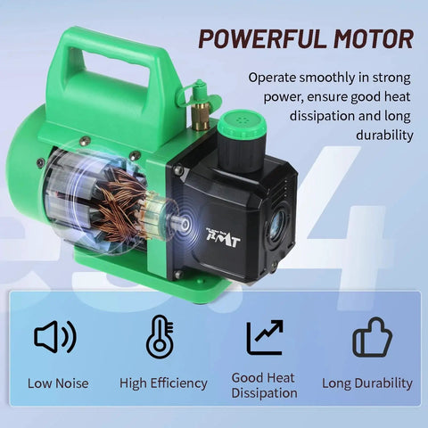 Powerful 110V One Third HP Vacuum Pump With 4.5 CFM Flow For HVAC Service, featuring a durable green frame and clear motor view.