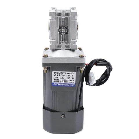 Worm Gear Reducer 14 mm Shaft Size 11 lb Load Capacity 1-Pack 110V 120W shown front view, strong housing, smooth gear mesh