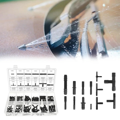 Sandfren 113PCS car vacuum line connector kit in plastic case with assorted black hose fittings and tees
