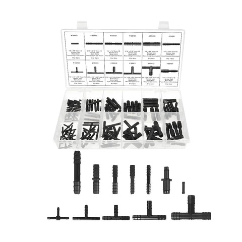 Sandfren 113-piece car vacuum line connectors kit; heat-resistant black plastic fittings assortment for automotive use