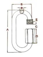 Diagram of Five Piece Zinc Plated Quick Links Five Sixteenth Inch Eight Millimeter Galvanized Marine Grade Hardware with measurements.