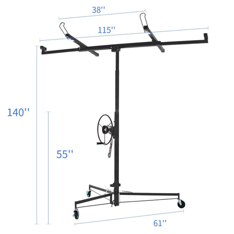 ✝️ 11FT Drywall Lift Panel Hoist Jack Lifter, 150LBS Heavy Duty Sheetrock Lift, Rolling Caster Wheels, Lockable Construction Tools