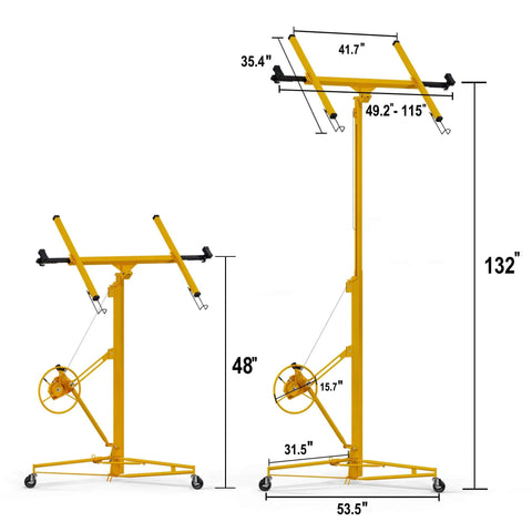 11 ft Drywall Lift,Drywall Rolling Lifter Panel,150 LBS Heavy Duty Sheetrock Lift with adjustable arm, 3 lockable wheels for smooth operation
