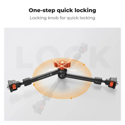 11 Inch Magic Arm Clamp Kit With ARRI One Quarter And Three Eighths Inch Screws, 360 Degree Ball Head showing quick locking feature