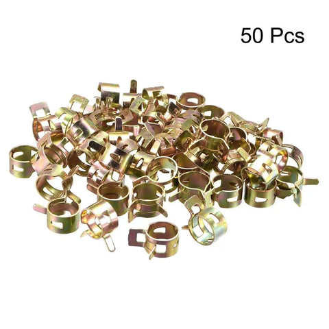 Image showing 50 pieces of 11mm Spring Band Hose Clamp For Fuel Lines And Silicone Vacuum Hoses, Low Pressure Air Clip With Seven Sixteenth Inch Inner Diameter, Durable 65Mn Spring Steel, Quick Install And Holds Tight Seal, Fits 11.5 To 13mm Outer Diameter, Pack Of Fifty.