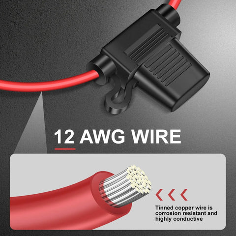 2 Pack 12 AWG Inline Fuse Holders With Waterproof Cap For 11.8 Inch 12V ATC ATO Blade Fuses 15A 20A 25A 30A 40A