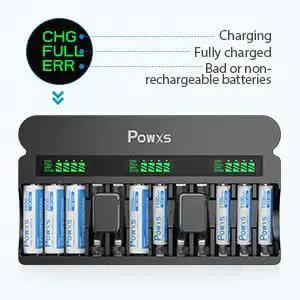 12 Bay Independent Fast Charging Battery Charger For AA AAA 9V NiMH NiCd LCD with status indicator lights