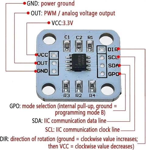 AS5600 Magnetic Encoder 3.3V 12 Bit High Precision Magnetic Induction Angle Sensor Module connections diagram