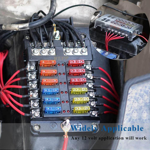 Marine Fuse Block Panel With LED Warning Indicator And Damp Proof Cover, 12 Circuits With Negative Bus And Screw Terminals
