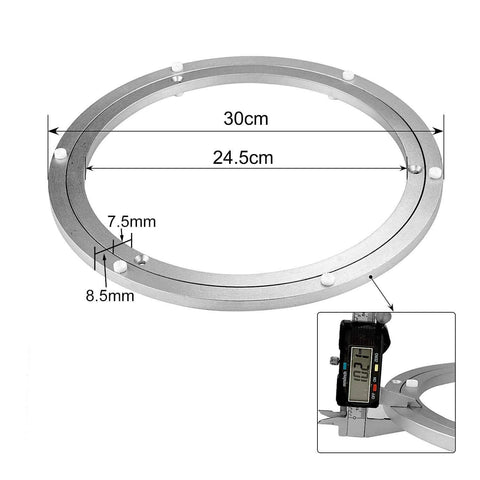 12 Inch Aluminum Lazy Susan Turntable Bearing Heavy Duty Round Rotating Swivel Base, smooth quiet ball bearings, dimensions shown