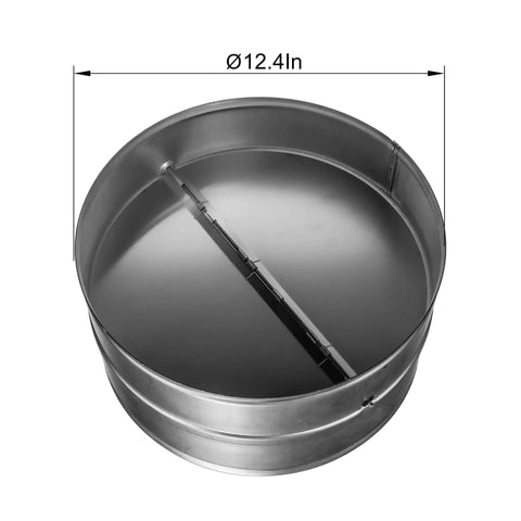 12 Inch Backdraft Damper For Ducts, one way airflow inline vent deflector, auto opening spring, metal construction, front view