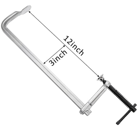 4 Pack 12 Inch Bar Clamps For Welding And Woodworking, Drop Forged Steel F Clamps With 450 Lb Load Capacity, side view showing dimensions