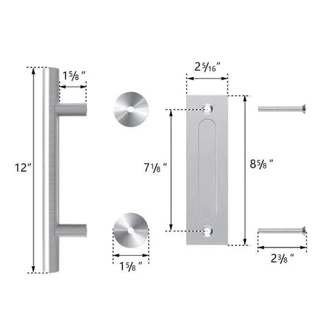 Heavy Duty 12 Inch Pull And Flush Barn Door Handle Set Two Pack With Large Rustic Two Side Design dimensions diagram