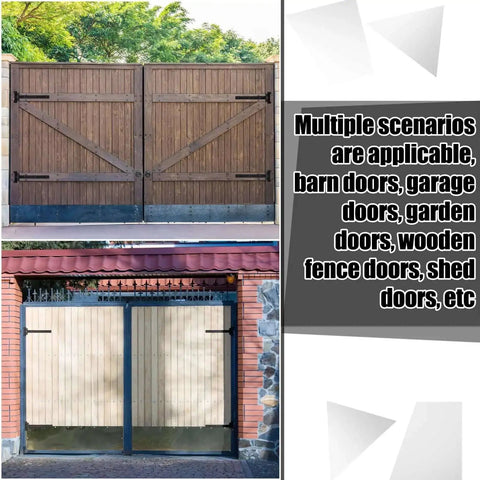 12-Inch Black Powder Coated T-Strap Gate Hinges on Wooden Barn Doors