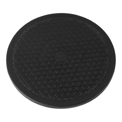 12 Inch Heavy Duty Lazy Susan Rotating Swivel Stand, Steel Ball Bearing Turntable Base, non-slip black surface, top view.