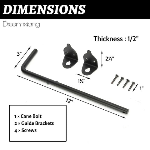 12 Inch Heavy Duty Cane Bolt Gate Drop Rod Ground Latch with guide brackets and screws for wood PVC vinyl metal fences and gates