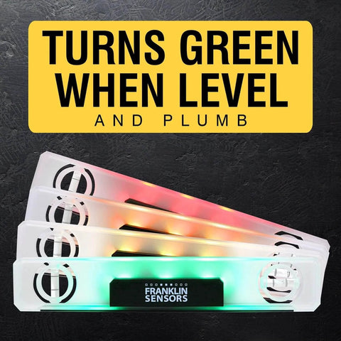 12-inch magnetic torpedo level with sensors, turns green when level, digital, two bubble vials, Franklin Sensors branding.
