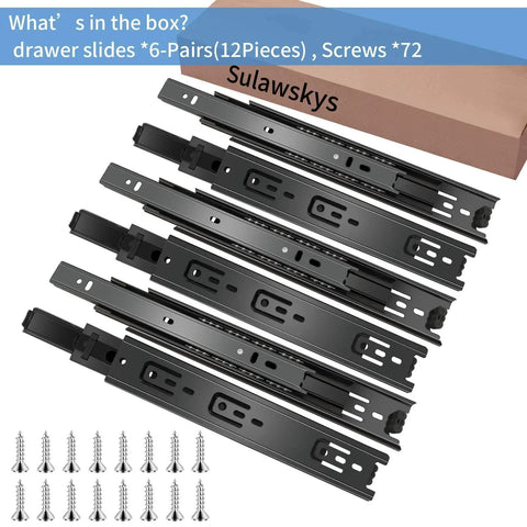 12 inch Drawer Slides 6 Pairs (12pcs) Full Extension Ball Bearing Drawer Rails Side Mount 3 fold Metal Dresser Runners Black