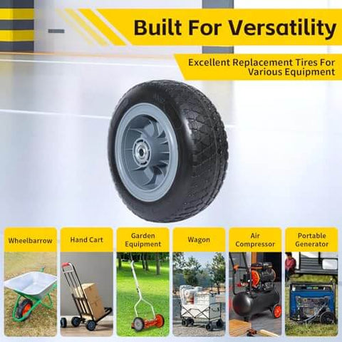 12 Inch Solid Flat Free PU Tire and Wheel, 5/8 Inch Axle Bore, 4 Inch Wide with 3 Inch Offset Hub for various equipment