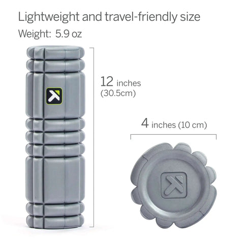 12 Inch Foam Massage Roller With Softer Compression, featuring 12-inch length and 4-inch diameter for deep tissue recovery and pain relief.