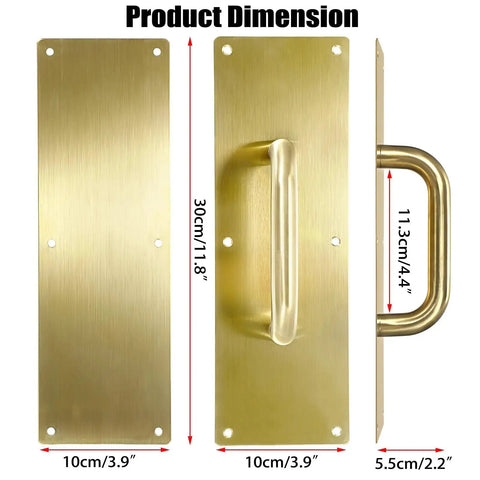 12 Inch Stainless Steel Door Handle Pull And Push Plate Set Heavy Duty Gold Brushed Finish dimensions front side view