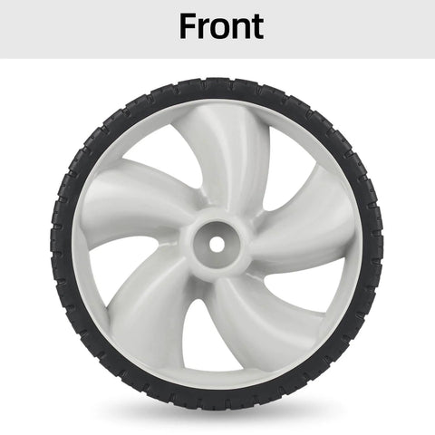 Front view of 12 Inch Rear Lawn Mower Wheels Replacement for Arnold 490-324-0002, 12x1.75 Plastic Wheels, 2 Pack
