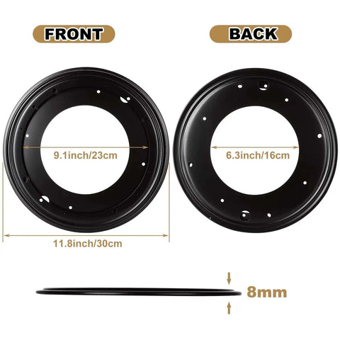 12 Inch Lazy Susan Bearing Set Four Pack Rotating Turntable Plate 5/16 Inch Thick Galvanized Steel Construction Front and Back View