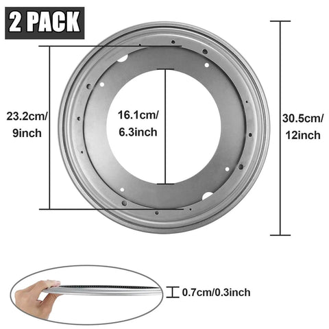 2 Pack 12 Inch Heavy Duty Lazy Susan Turntable Bearings, Galvanized Steel Swivel Bases with 5/16 Thickness, dimensions shown