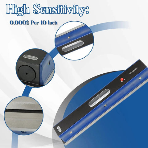 12 Inch Precision Level With 0.0002 Per 10 Inch Sensitivity, pro grade machinist tool, carbon steel, close-up of level features