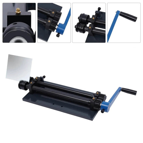 12 Inch Gear Drive Bead Roller Machine with bench mount and manual bending handle, featuring 6 dies for metal sheets and vehicle floor pans.
